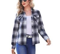 Enjoyoself Camisa Cuadros Mujer Franela 100% Algodón Camisa Leñador Blusas Basiccon Botones Camisetas Cuello en V Manga Larga Casual Oficina Básico Vintage Western