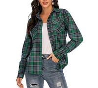 Enjoyoself Camisa Cuadros Mujer Franela 100% Algodón Camisa Leñador Blusas Basiccon Botones Camisetas Cuello en V Manga Larga Casual Oficina Básico Vintage Western