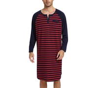 Enjoyoself Camisón Hombre Algodón Camisetas de Pijama Larga Dormir Suave Transpirable Camisa de Noche de Mangas Largas Camison Hospital Ropa de Dormir para Descansar Rojo Azul Marino*Rayas XXL