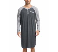 Enjoyoself Camisón Hombre Algodón Camisetas de Pijama Larga Dormir Suave Transpirable Camisa de Noche de Mangas Largas Camison Hospital Ropa de Dormir para Descansar Gris Oscuro+Gris XL