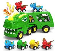 ENJSD Juguetes de Dinosaurio para Niños y Niñas de 1, 2, 3, 4 años, 5 en 1, Juguetes de Camión de Dinosaurios con Sonido de Rugido y Luces, Regalo para Bebés y Niños Pequeños