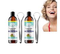 Enjuague bucal con aceite de coco - Enjuague bucal con aceite de coco para el cuidado bucal - Colutorio natural para combatir la placa y el mal aliento - con raspador de lengua para (2 botellas)