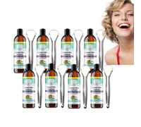 Enjuague bucal con aceite de coco - Enjuague bucal con aceite de coco para el cuidado bucal - Colutorio natural para combatir la placa y el mal aliento - con raspador de lengua para (8 botellas)