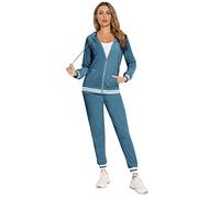 Enjyam Conjunto Chándal Mujer Chandal Completo Deportivo Sudadera Capucha Camiseta Manga Larga y Pantalón Casual Yoga Correr Fitness Ropa Deportiva con Rayas 2 Pieces Azul Vaquero S