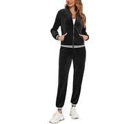 Enjyam Conjunto Chándal Mujer Chandal Completo Deportivo Sudadera Capucha Camiseta Manga Larga y Pantalón Casual Yoga Correr Fitness Ropa Deportiva con Rayas 2 Pieces Negro B S