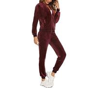 Enjyam Conjunto Chándal Mujer Chandal Completo Deportivo Sudadera Capucha Camiseta Manga Larga y Pantalón Casual Yoga Correr Fitness Ropa Deportiva con Rayas 2 Pieces Vino rojo B XXL