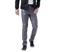 ENKETASU Pantalones largos de piel para hombre, aspecto mojado, ropa de club, pantalones de motociclista, ajustados, pantalones de cuero sintético, pantalones de piel sintética suave para discoteca