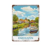 Enkhuizen - Póster de metal para decoración de pared, diseño de ciudad de puerto holandés, patrimonio marítimo, patrimonio marítimo, arte moderno, decoración del hogar, bar, tienda, decoración vintage