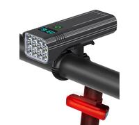 Enkifun Luces Bicicleta Delantera, 12LED 8000 Lúmenes Super Brillante Luces Bicicleta Modo 5+5 Luces para Bicicletas IPX5 Impermeable LCD Display Luces Bicicleta Recargable por USB