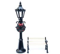 Enkomy 2 Uds Luz De Calle De Navidad En Miniatura,Asiento De Banco De Parque Mini Modelo De Luz De Calle,Poste De Linterna De Camino De Pueblo Navideño,Accesorios De Jardín De Hadas