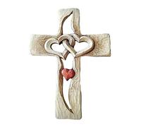 Enkomy Crucifijo Cruz de Pared Decoración del Hogar,Cruz de Madera Tallada Con Corazones entrelazados, Cruz de Madera Tallada a Mano,Colgante Pareja Familia Decoración de Pared