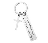 Enkrio Llavero de cruz cristiana inspirador con versículo bíblico The Lord Is My Strength and My Shield, regalo religioso para cumpleaños, Navidad, Pascua, plateado, Medium