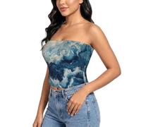 EnkzpoHen Blusa sin tirantes con estampado Within The Tides para mujer, sin mangas, para fiestas y salidas, Negro, M