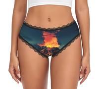 EnkzpoHen Bragas de encaje para mujer, con estampado de volcán, ligeras, sedosas, invisibles, elásticas, Negro, L
