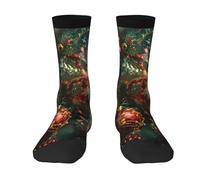 EnkzpoHen Calcetines suaves y elásticos con estampado de Feliz Navidad, adecuados para deportes, uso diario, al aire libre y uso casual, 2 Negro-1, Altoa única