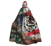 EnkzpoHen Capa con capucha de longitud completa con estampado de bandera mexicana americana para adultos, para fiestas, cosplay y eventos de carnaval