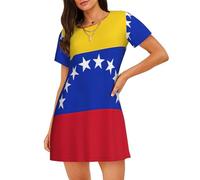 EnkzpoHen Cómodo camisón de manga corta con estampado de bandera de Venezuela para mujer para el hogar y al aire libre, Negro, S
