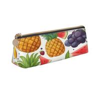 EnkzpoHen Fresh Juicy Fruits - Estuche para lápices con estampado de piña, bayas de uva, naranja, estuche compacto y elegante de cuero con cremallera, elegante, portátil