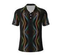 EnkzpoHen Polo para hombre con estampado artístico de líneas coloridas, cómodo, moderno, atlético, informal, para negocios, Negro, XL