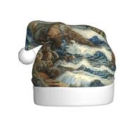 EnkzpoHen Sombrero de Navidad unisex con estampado de faro junto al mar, decoración de fiesta de vacaciones, cómodo gorro de Navidad