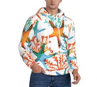 EnkzpoHen Sudadera de manga larga con estampado de estrella de mar marina y coral, con bolsillos, suave, cómoda y ligera, Negro, L