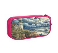 EnkzpoHen The Seaside Lighthouse - Estuche de viaje de alta capacidad para oficina y hogar, cremallera de doble capa, Pink, Talla única, Juego de mochila escolar