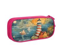 EnkzpoHen The Seaside Lighthouse - Estuche de viaje de alta capacidad para oficina y hogar, cremallera de doble capa, Pink, Talla única, Juego de mochila escolar