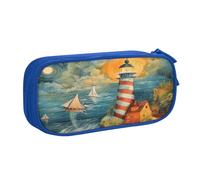 EnkzpoHen The Seaside Lighthouse - Estuche de viaje de alta capacidad para oficina y hogar, cremallera de doble capa, Blue, Talla única, Juego de mochila escolar