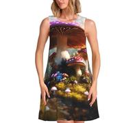 EnkzpoHen Vestido casual sin mangas con estampado de hongos salvajes para mujer, con bolsillos, vacaciones, trabajo y uso diario, Negro, S