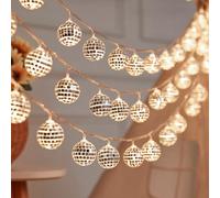 ENLACE Guirnalda de luces de bola de discoteca, 2 m, 10 LED, funciona con pilas, bolas de espejo de 4 cm, color blanco marroquí para dormitorio, carnaval, boda, fiesta, Navidad