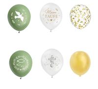 ENLACE Juego de 30 globos para bautizo, 30 unidades, 30 cm, verde, blanco y dorado, látex, con globos de confeti, diseño de cruz y paloma