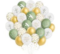 ENLACE Juego de 30 globos para bautizo, 30 unidades, 30 cm, verde, blanco y dorado, látex, con globos de confeti, diseño de cruz y paloma