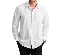 Enlision Camisa Blanco de Manga Larga para Hombre Camisa Vaquera Informal con Botones y Antiarrugas para Hombre Negocios sin Planchado con Bolsillo,XL