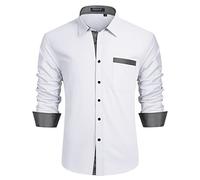 Enlision Camisa Blanco Hombre de Vestir Manga Larga Camisas Formales Boda Elegantes Camisa Casual Regular Fit con Bolsillo L