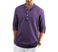 Enlision Camisa de Manga Larga para Hombre Otoño Primavera Camisa Suelta de Ocio de Color Sólido con Botónes Top Blusa de Corte Recto Ejercito Morado M