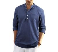 Enlision Camisa de Manga Larga para Hombre Otoño Primavera Camisa Suelta de Ocio de Color Sólido con Botónes Top Blusa de Corte Recto Ejercito Azul Brumoso 4XL