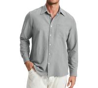 Enlision Camisa Gris de Manga Larga para Hombre Camisa Vaquera Informal con Botones y Antiarrugas para Hombre Negocios sin Planchado con Bolsillo,2XL