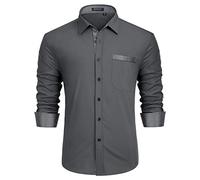 Enlision Camisa Gris Hombre de Vestir Manga Larga Camisas Formales Boda Elegantes Camisa Casual Regular Fit con Bolsillo XXL