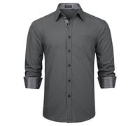 Enlision Camisa Gris Hombre Manga Larga Formales Casual Camisas De Vestir Hombres Clásico Elegante Boda Negocio Camisa Regular Fit XL