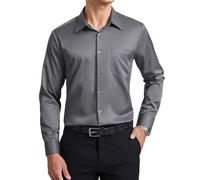 Enlision Camisa Gris Hombre Sin Plancha Elastica Manga Larga Camisas Vestir Ajuste Regular Traje Negocios Oficina Formal Funeral Cuello con Botones con Bolsillo S