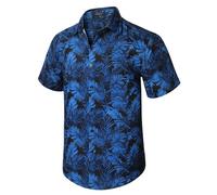 Enlision Camisa Hawaiana Funky para Hombre Camisa Informal de Manga Corta con Estampado de Palmeras en la Playa Camisa de Verano Aloha Hawaii Camisas con Botones para Vacaciones Unisex Azul 2XL
