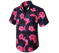 Enlision Camisa Hawaiana para Hombre Funky Manga Corta Camisas Hawaianas con Bolsillo Delantero Impresión de Hawaii Playa Flores Piña Palma Hoja Aloha Shirt,Púrpura/Rosa,3XL
