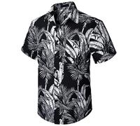 Enlision Camisa Hawaiana para Hombre Funky Manga Corta Camisas Hawaianas con Bolsillo Delantero Impresión de Hawaii Playa Flores Piña Palma Hoja Aloha Shirt,Noir,4XL