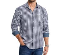Enlision Camisa Hombre Cuadros Manga Larga Azul Marino Cuadro Camisas para Hombre Talla Grande Button Down con Bolsillo 3XL