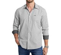 Enlision Camisa Hombre Cuadros Manga Larga Gris y Blanco Cuadro Camisas para Hombre Talla Grande Button Down con Bolsillo 3XL