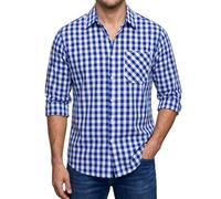Enlision Camisa Hombre Manga Larga Azul y Blanco Casual Clásica Camisas a Cuadros para Hombre Elegantes con Botones Bolsillo Regular Fit Tallas Grandes L