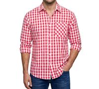 Enlision Camisa Hombre Manga Larga Rojo y Blanco Casual Clásica Elegantes Camisas a Cuadros para Hombre con Botones Bolsillo Regular Fit Tallas Grandes M