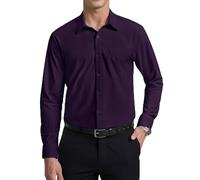 Enlision Camisa Hombre Manga Larga Stretch Ajuste Regular Cuello con Botones Camisa Sin Plancha Negocios Boda Oficina Formal con Bolsillo Púrpura 2XL