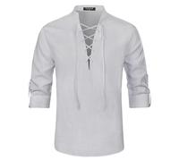 Enlision Camisa Pirata de Lino para Hombre Camisa Retro Medieval con Cordones para Cosplay Vikingo Hippie a Juego Gris Claro XL