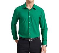 Enlision Camisa Verde Hombre Stretch Camisa Sin Plancha Manga Larga Cuello con Botones Ajuste Regular Negocios Formal Oficina con Bolsillo 3XL